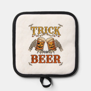 Trick Or Beer Halloween Pumpkin Mug Skeleton Hands Pot Holder