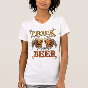 Trick Or Beer Halloween Pumpkin Mug Skeleton Hands T-Shirt