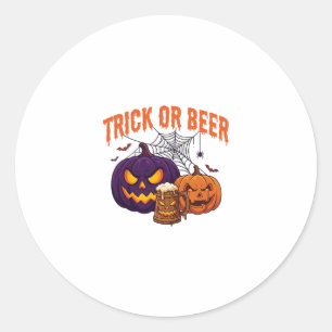 Trick Or Beer Halloween Pumpkins Mug Spider Web_1 Classic Round Sticker