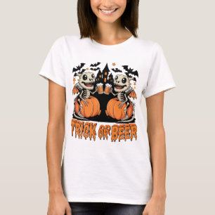 Trick or Beer Halloween Skeleton Dragons T-Shirt