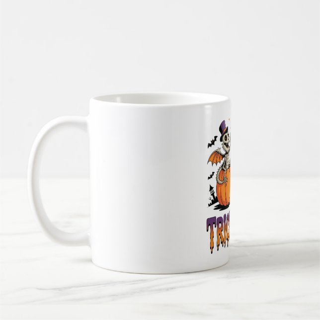 Trick or Beer Skeleton Dragons on Pumpkins Coffee Mug (Left)