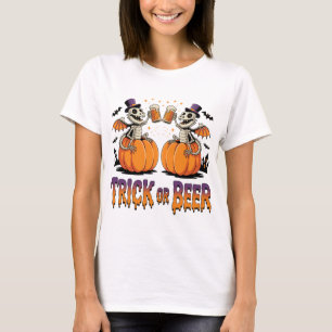 Trick or Beer Skeleton Dragons on Pumpkins T-Shirt