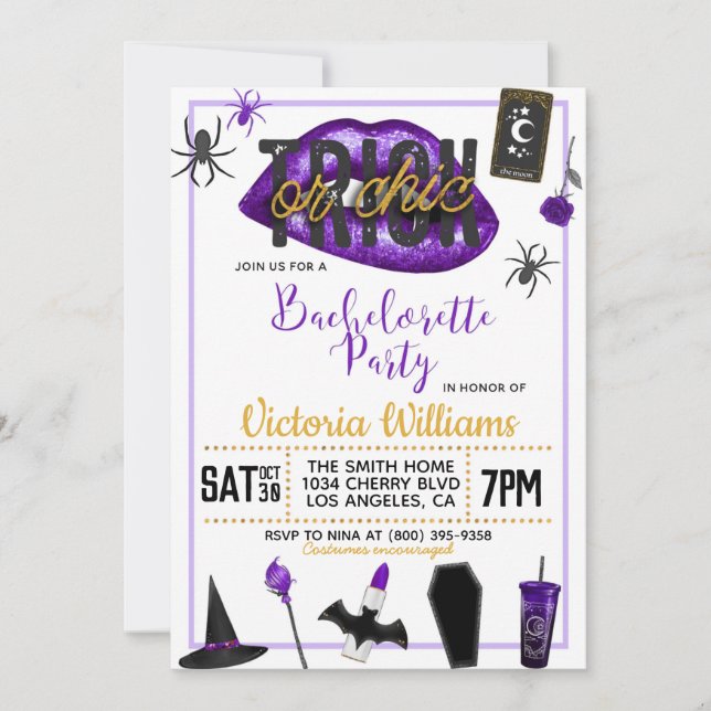 Trick or Chic Halloween Bachelorette Invitation (Front)
