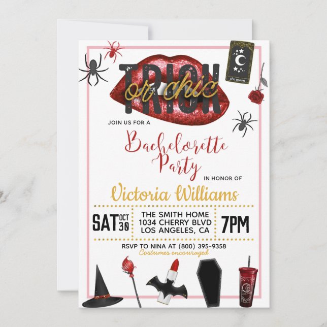 Trick or Chic Halloween Bachelorette Invitation (Front)