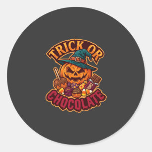 Trick Or Chocolate Halloween Pumpkin Witch Hat Can Classic Round Sticker