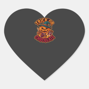 Trick Or Chocolate Halloween Pumpkin Witch Hat Can Heart Sticker