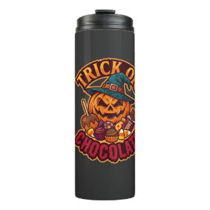 Trick Or Chocolate Halloween Pumpkin Witch Hat Can Thermal Tumbler