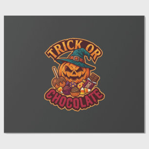 Trick Or Chocolate Halloween Pumpkin Witch Hat Can Wrapping Paper