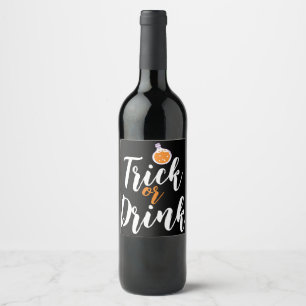Trick Or Drinks Simple Halloween spooky pumpkin Wine Label