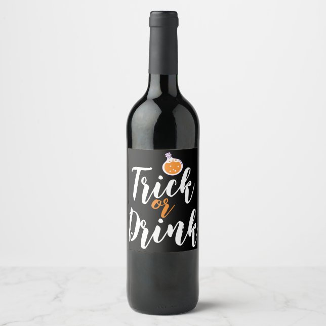Trick Or Drinks | Simple Halloween spooky pumpkin Wine Label (Front)