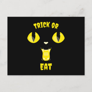 Trick or Eat Funny Halloween Hungry Cat Postcard