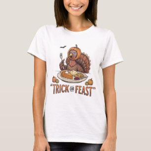 Trick or Feast Pumpkin Turkey Halloween T-Shirt