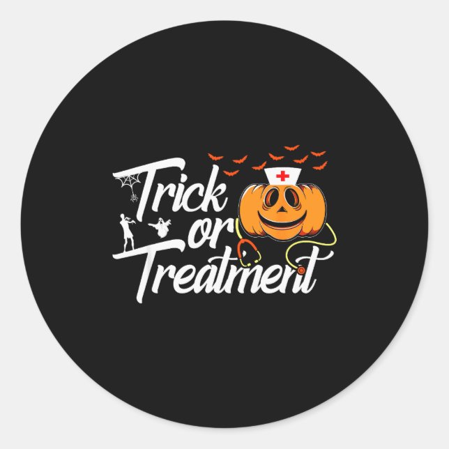 Trick Or Funny Medical Personnel Halloween Nurse  Classic Round Sticker (Front)