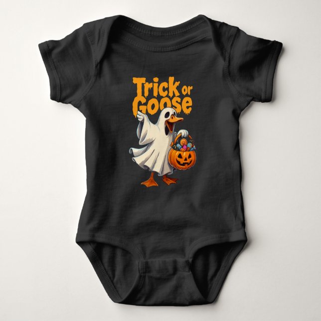 Trick or Goose Halloween Goose Baby Bodysuit (Front)