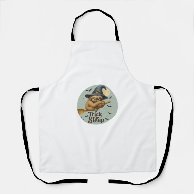 Trick or Sleep – Cute Witch Sloth Halloween Pun Ar Apron (Front)