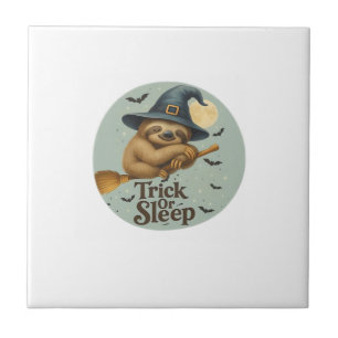 Trick or Sleep – Cute Witch Sloth Halloween Pun Ar Ceramic Tile