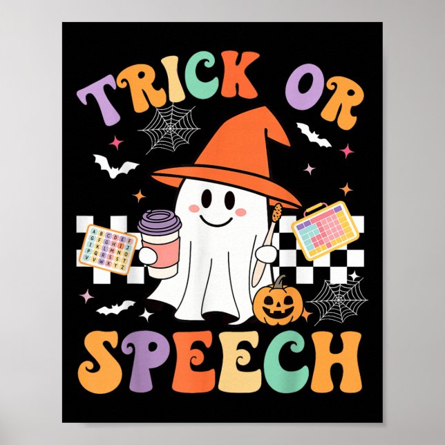 Trick Or Speech Halloween Slp Retro Speech Therapy Poster (Front)