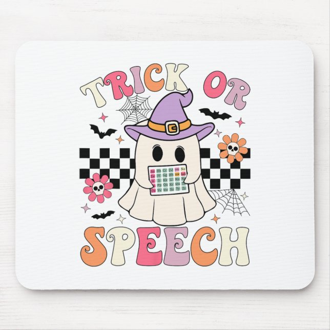 Trick Or Speech Retro Slp Halloween Speech Therapy Mouse Pad (Front)
