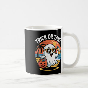 Trick Or Tan Funny Halloween Cute Ghost Beach Summ Coffee Mug
