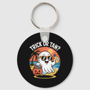 Trick Or Tan Funny Halloween Cute Ghost Beach Summ Key Ring
