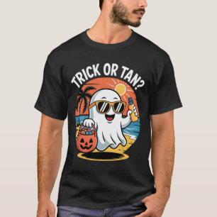 Trick Or Tan Funny Halloween Cute Ghost Beach Summ T-Shirt