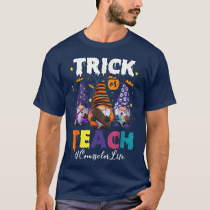 Trick Or Teach Counsellor Life Halloween Gnome Ske T-Shirt