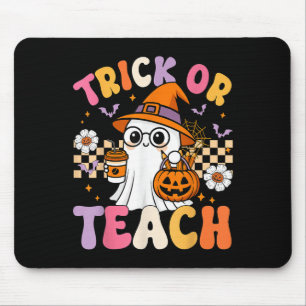 Trick Or Teach Cute Ghost Coffee Pumpkins Hallowee Mouse Pad