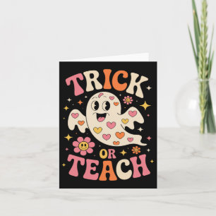 Trick Or Teach Cute Ghost Teacher Halloween Retro Card