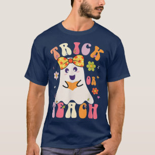 Trick or Teach Floral Ghost Reading Book Halloween T-Shirt