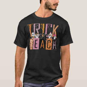 Trick or Teach Floral Groovy Halloween Teacher Ret T-Shirt