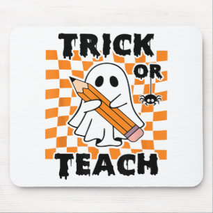 Trick Or Teach Ghost Retro Groovy Halloween Teache Mouse Pad