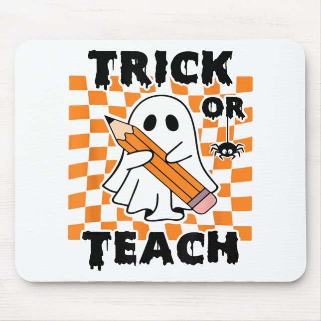 Trick Or Teach Ghost Retro Groovy Halloween Teache Mouse Pad (Front)