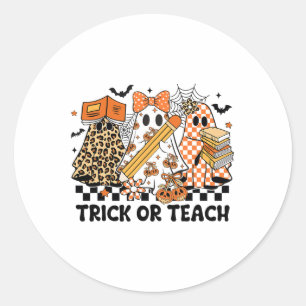 Trick Or Teach Ghost Teacher Halloween Retro Cherr Classic Round Sticker
