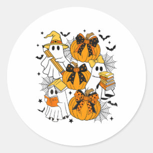 Trick Or Teach Ghost Teacher Halloween Retro Flora Classic Round Sticker