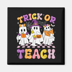 Trick Or Teach Groovy Floral Ghost Halloween Shirt Magnet