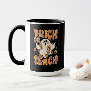Trick Or Teach Groovy Ghost With Vintage Flowers Mug