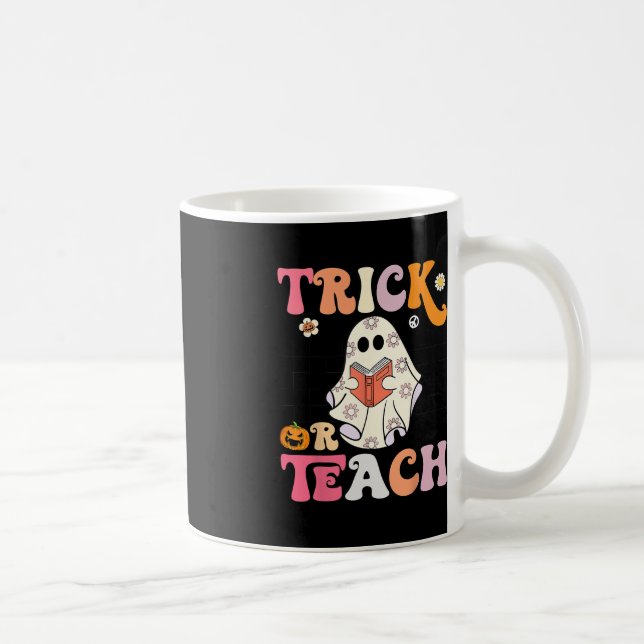 Trick or Teach Groovy Halloween Retro Floral Ghost Coffee Mug (Right)