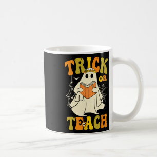 Trick Or Teach Groovy Halloween Retro Floral Ghost Coffee Mug