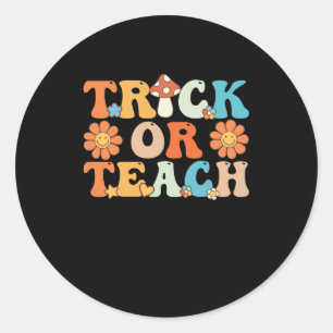 Trick Or Teach Groovy Halloween Retro Teacher Classic Round Sticker