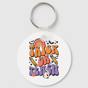Trick Or Teach Groovy Teacher Ghost Funny Hallowee Key Ring