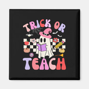 Trick Or Teach Groovy Teacher Halloween Retro Flor Magnet
