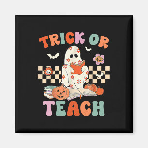 Trick Or Teach Groovy Teacher Halloween Retro Flor Magnet