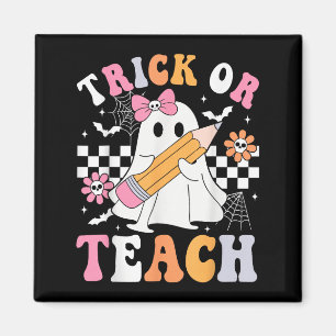 Trick Or Teach Groovy Teacher Halloween Retro Flor Magnet
