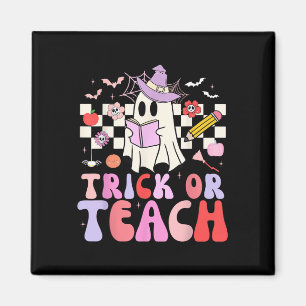 Trick Or Teach Groovy Teacher Halloween Retro Flor Magnet