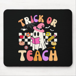 Trick Or Teach Groovy Teacher Halloween Retro Flor Mouse Pad