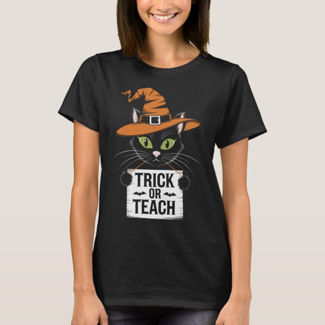 Trick Or Teach Groovy Teacher Halloween Retro Tee (Front)