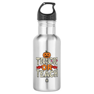 Trick Or Teach Halloween Teacher Vintage Vector De 532 Ml Water Bottle