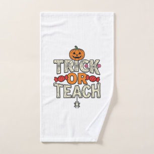 Trick Or Teach Halloween Teacher Vintage Vector De Hand Towel