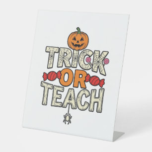 Trick Or Teach Halloween Teacher Vintage Vector De Pedestal Sign