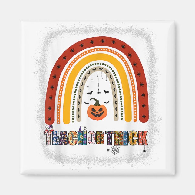 Trick Or Teach Leopard Rainbow Teacher Halloween C Magnet (Front)